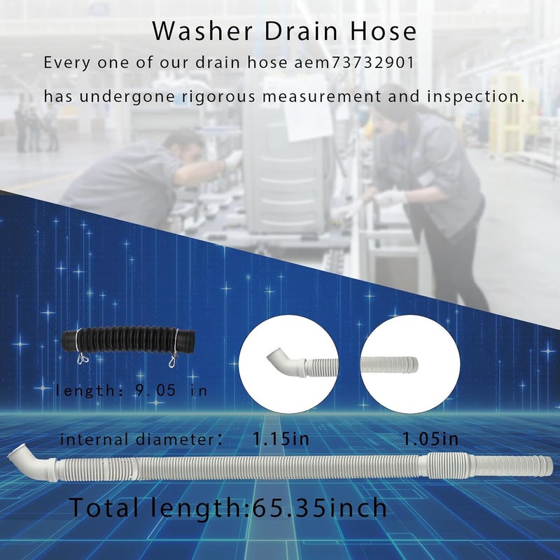 FJIAYIF Upgraded AEM73732901 Washer Drain Hose With AEM73213001 Washer Washing Machine Drain Hose Replace AEM73732901 5215EA1001A AEM73653001 AEM73732903 Compatible with LG Kenmore elite Washer Part 2-Year Qa - Image 5